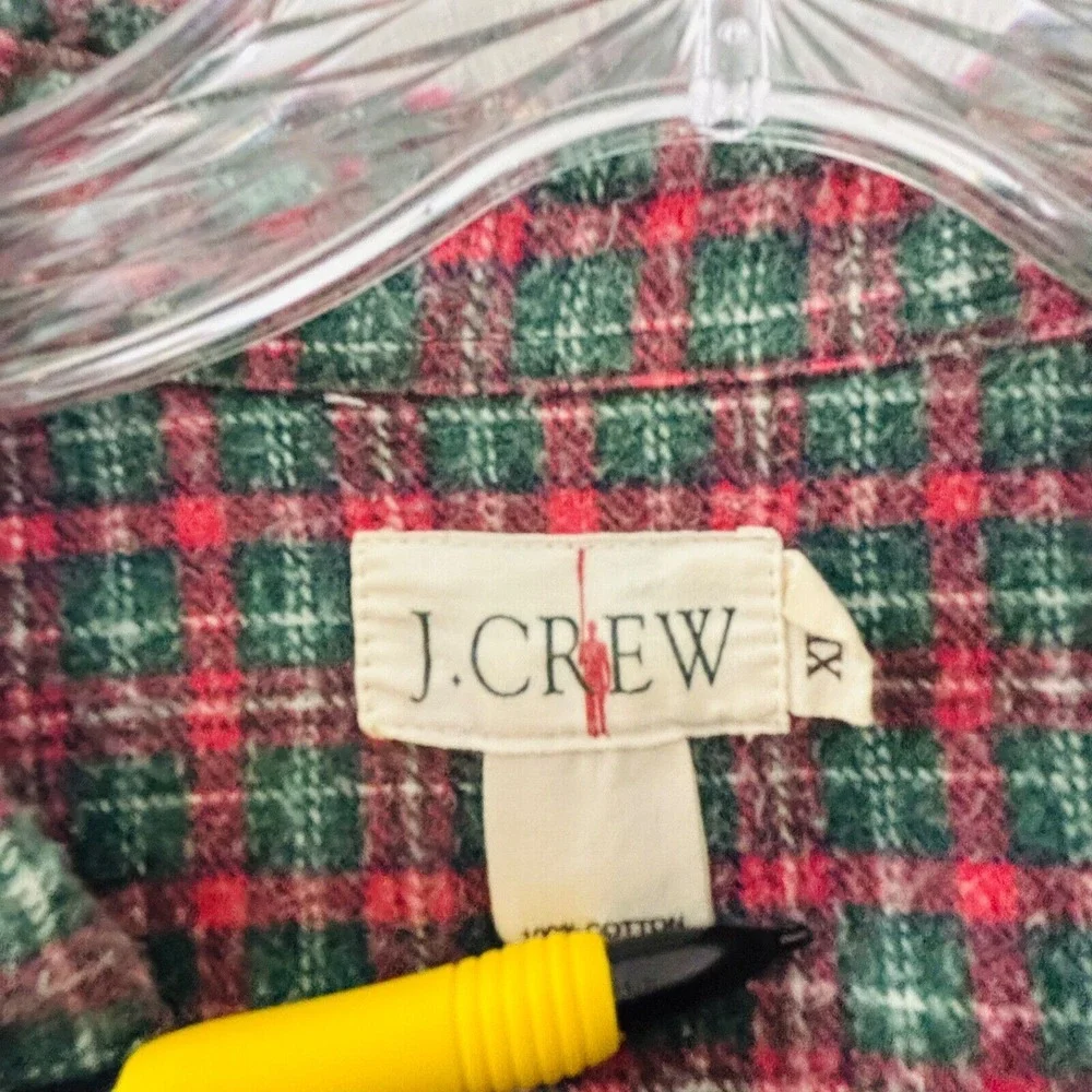 Vintage J.Crew Flannel Shirt Mens XLT Red Green Plaid Long Sleeve Button Oarsman